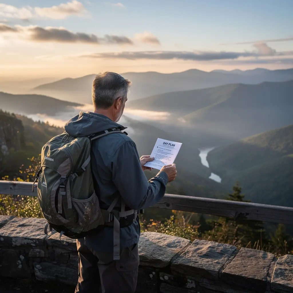 Пейзаж с осенними лесами вдоль трассы.